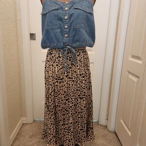 Sweet Rain Beige Midi  Skirt with Black Spot Animal Print